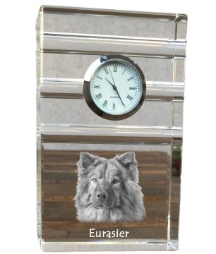 Artdog Eurasier, Eurasian - steklena ura s fotografijo, fotografija psa v kristalu, personalizirana stoječa ura za pisarno Art-Dog