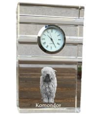 Artdog Komondor - steklena ura s fotografijo, fotografija psa v kristalu, personalizirana stoječa ura za pisarno Art-Dog