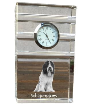 Artdog Schapendo, nizozemski ovčar - steklena ura s fotografijo, fotografija psa v kristalu, personalizirana stoječa ura za pisarno Art-Dog