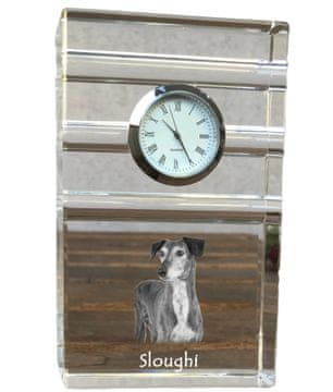 Artdog Perzijski hrt, Saluki - steklena ura s fotografijo, fotografija psa v kristalu, personalizirana stoječa ura za pisarno Art-Dog