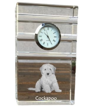 Artdog Cockapoo, Cockerpoo, Spoodle - steklena ura s fotografijo, fotografija psa v kristalu, personalizirana stoječa ura za pisarno Art-Dog
