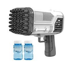 JOJOY® Pištola za milne mehurčke, Pihanje mehurčkov, 69 lukenj, Barvne LED luči (Črna) + Raztopina za pihanje mehurčkov | BLACKBUBBLEWATER