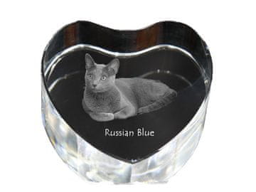 Artdog Ruska modra mačka - fotografija mačke v kristalu, kristalno srce, unikaten okvir za fotografije Art-Dog