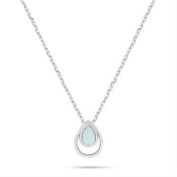 Brilio Silver Srebrna ogrlica z belim sintetičnim opalom NCL190W