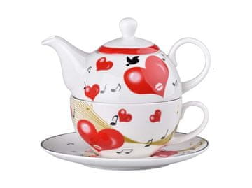 Keramični vrč s čajnikom in krožnikom z motivom srca v darilni škatli, komplet
