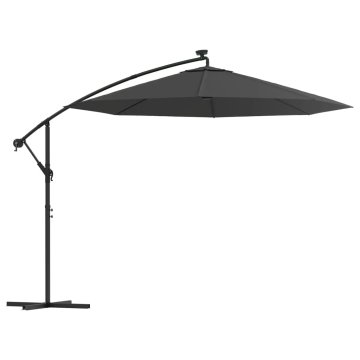 Vidaxl Previsni senčnik LED luči in kovinski drog 300 cm antracit