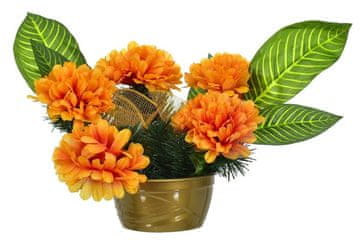Jumi Nagrobna aranžma trstičje - oranžne krizanteme - 5 cvetov