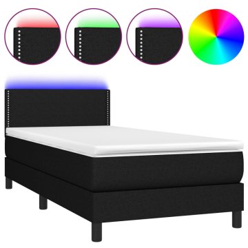 Vidaxl Box spring postelja z vzmetnico LED črna 100x200 cm blago
