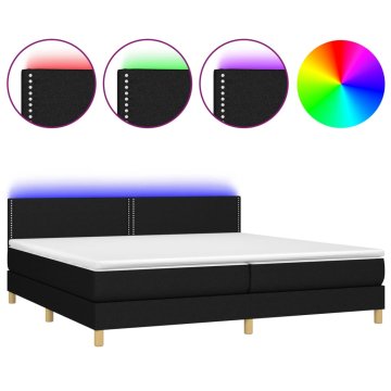 Vidaxl Box spring postelja z vzmetnico LED črna 200x200 cm blago