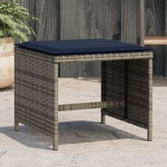 Vidaxl Vrtni stolčki z blazinami 4 kosi sivi 40x40x35 cm poli ratan