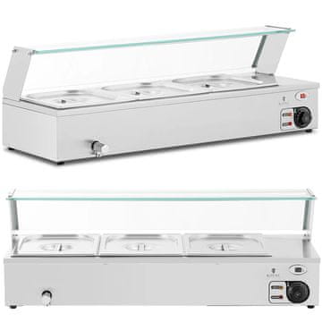 Royal Catering Bemar grelnik za jedi, grelni pult z zaščitnim pokrovom 3 x GN 1/2 2000 W