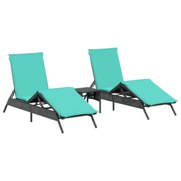 Vidaxl ležalniki 2 kosa z mizo Black Poly Rattan (samo za ZDA)
