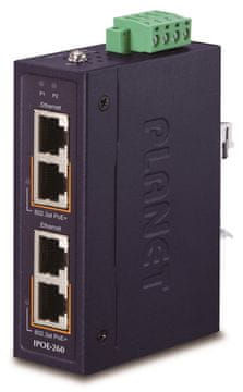 Planet IPOE-260 PoE industrijski injektor, 2x port, 4x1Gb, 2x 802.3at 36/72W, DIN, IP30, -40~75°C, dvojno napajanje 48-56VDC