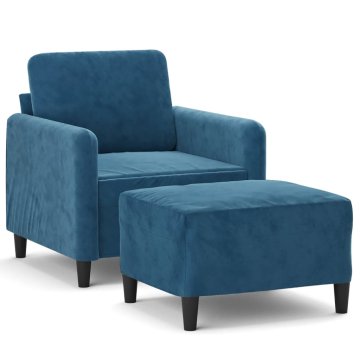 Vidaxl Fotelj s stolčkom za noge moder 60 cm žamet