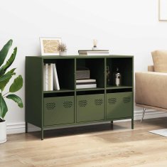 Vidaxl Komoda olivno zelena 101,5x39x73,5 cm hladno valjano jeklo