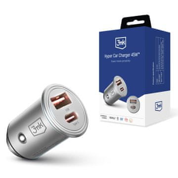 3MK Dodatki - Hyper avtomobilski polnilnik 45W PD QC PPS USB 1A1C srebrne barve