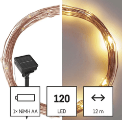 Emos LED nano veriga s sončnim kolektorjem, 12 m