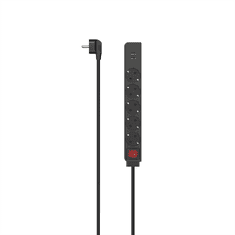 Hama podaljšek s stikalom, 5x schuko vtičnica, 2x USB-A, 1,4 m, črn