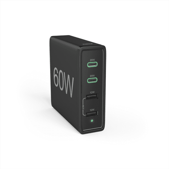 Hama hitri namizni polnilec USB s stojalom, 2x USB-C PD/QC, 2x USB-A, 60 W