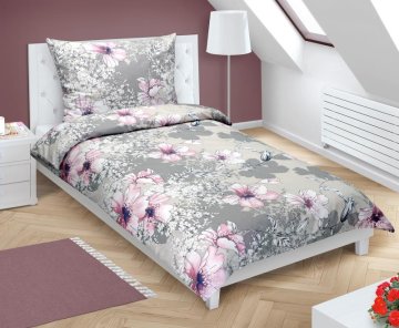 Bombažna posteljnina s hotelskim žepom - 140x200, 70x90 cm - Ibišek