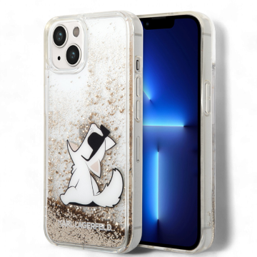 Karl Lagerfeld Ovitek Karl Lagerfeld "Choupette - liquid gold glitter" za iPhone 14 (KLHCP14SGCFD)