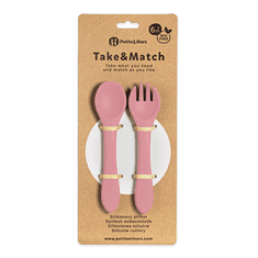 Petite&Mars PETITE&amp;MARS Silikonski jedilni pribor TAKE&amp;MATCH Dusty Rose 6m+