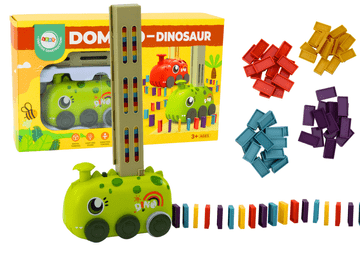 slomart LEAN TOYS avto zeleni dinozaver, ki postavlja domino kocke