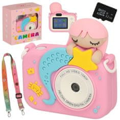 WOWO Digitalni fotoaparat za otroke + 32GB kartica roza morska deklica