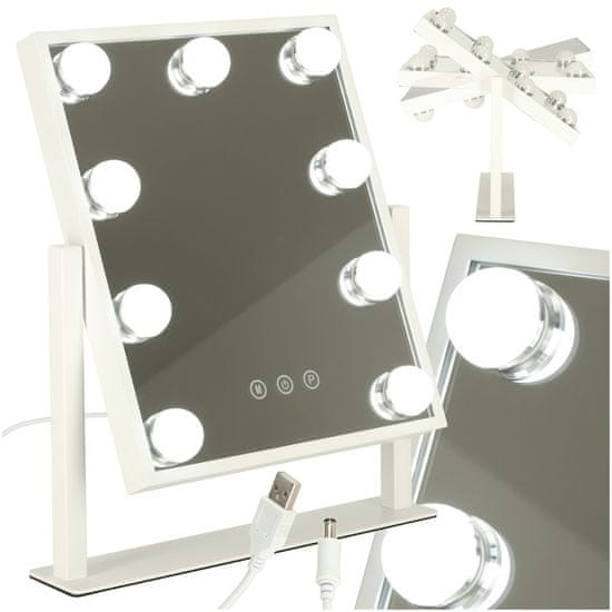 shumee Hollywood LED osvetljeno kozmetično ogledalo za ličenje z 9 USB žarnicami 25 x 30 cm