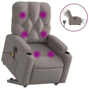 Vidaxl Električni masažni naslanjač s funkcijo vstajanja taupe