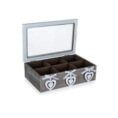 HOME DECOR Lesena škatla za čaj 6 predalčkov HEART