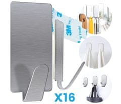 shumee Samolepilni obešalniki, 16 kosov, srebrni aluminij