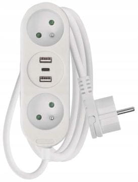 shumee Bel podaljšek 2 vtičnici + 2xUSB A + USB C 2m