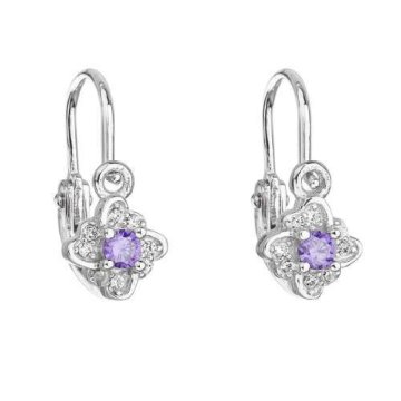 Evolution Group Srebrni otroški uhani z vijoličnimi cirkoni 11175.3