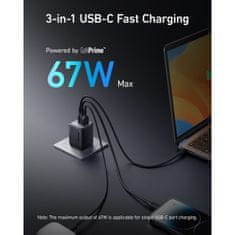 Anker Prime 67W GaN 3-portni polnilec, črn