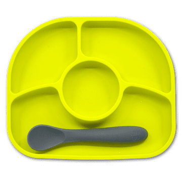 bblüv silikonski krožnik z žlico Yümi Lime