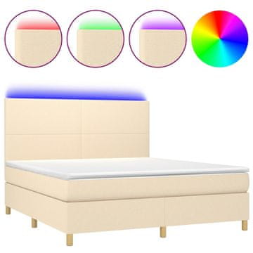 Vidaxl Box spring postelja z vzmetnico LED krem 180x200 cm blago