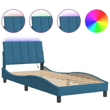 Vidaxl Posteljni okvir z LED brez vzmetnice Hanko moder 90x200 cm žamet