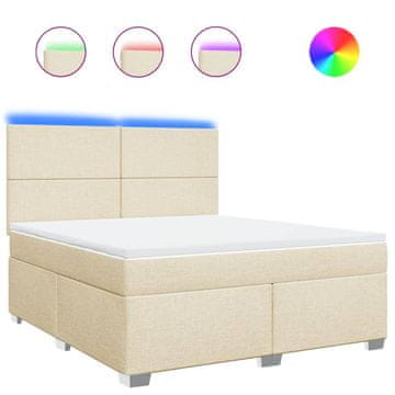 Vidaxl Box spring postelja z vzmetnico krem 180x200 cm blago