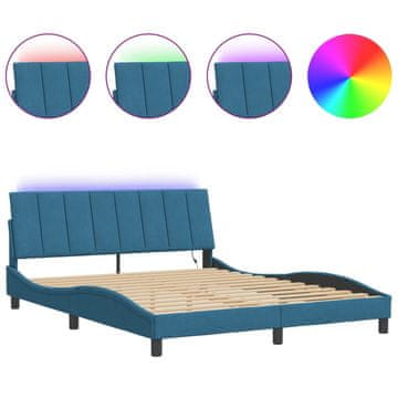 Vidaxl Posteljni okvir z LED brez vzmetnice Hanko moder 200x200 cm žamet