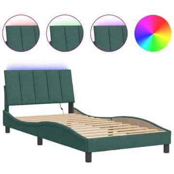 Vidaxl Posteljni okvir z LED brez vzmetnice Hanko temno zelen 100x200 cm žamet