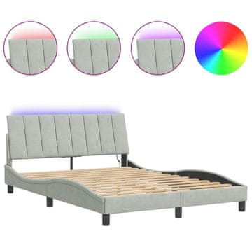 Vidaxl Posteljni okvir z LED brez vzmetnice Hanko svetlo siv 140x190 cm žamet