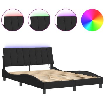 Vidaxl Posteljni okvir z LED brez vzmetnice Hanko črn 140x200 cm žamet