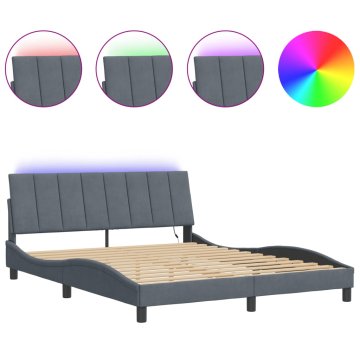 Vidaxl Posteljni okvir z LED brez vzmetnice Hanko temno siv 160x200 cm žamet