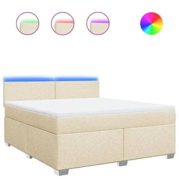 Vidaxl Box spring postelja z vzmetnico krem 180x200 cm blago