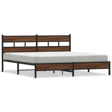 Vidaxl Kovinski posteljni okvir brez vzmetnice rjavi hrast 183x213 cm