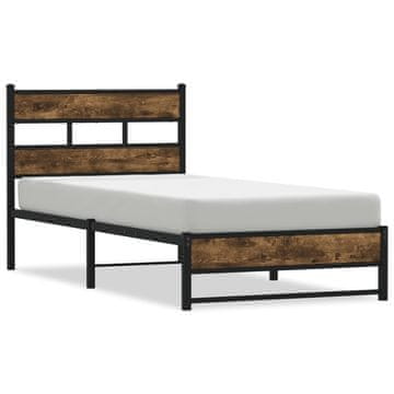 Vidaxl Kovinski posteljni okvir brez vzmetnice dimljen hrast 107x203cm
