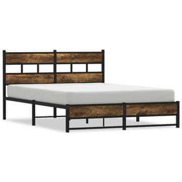 Vidaxl Kovinski posteljni okvir brez vzmetnice dimljen hrast 140x190cm