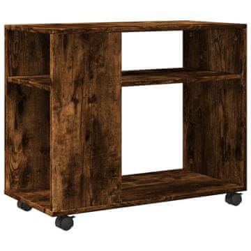 Vidaxl Stranska mizica s kolesi dimljen hrast 70x35x60 cm inžen. les