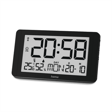 Hama Cuba, digitalna stenska ura, radijsko vodena, termometer/vlažnostni merilnik, črna